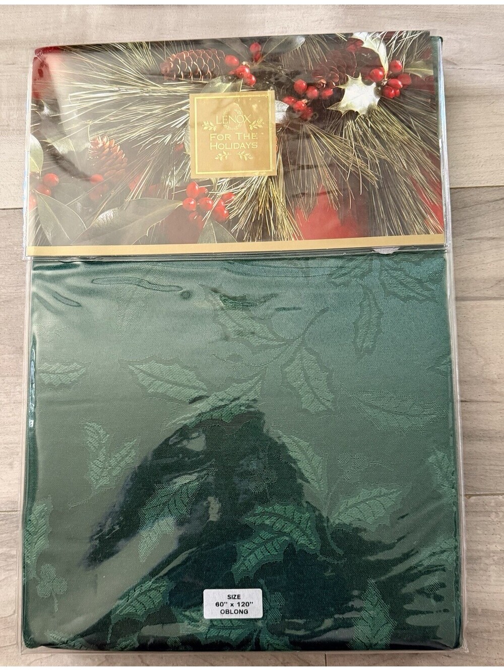 Lenox Holly Damask  Christmas Green Oblong Tablecloth 60 x 120” New In Package
